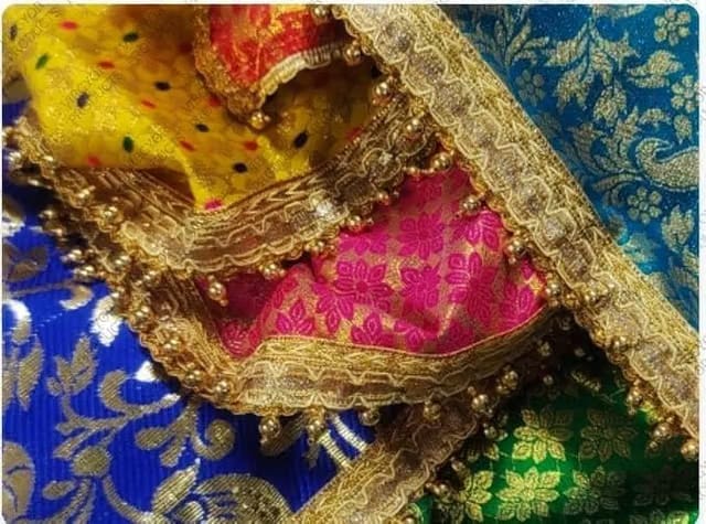 Golden Embroidery and Lace with Latkan Silk Chunri For Devi MATA Ki Chunri for Puja of Occasion Navratri Jagrata Mandir
