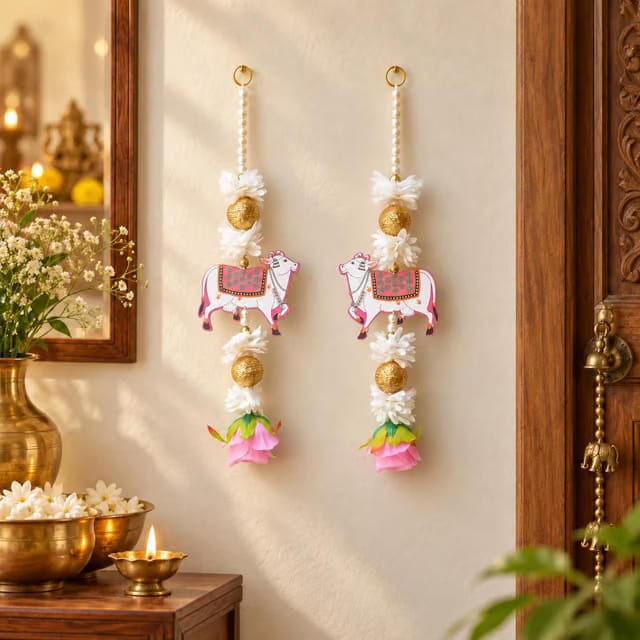 CraftVatika Pichwai Cow Design Hanging for Main Door Wall Side Door Hanging Decoration, Diwali Festive Decor Items