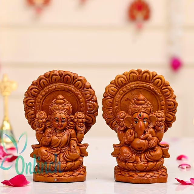 B S NATURAL Terracotta Style Lakshmi Ganesh Idol Set