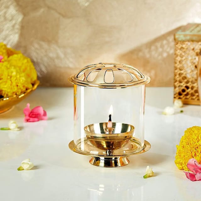 Klassic 4.5 Inch Swastik Akhand Diya with Borosilicate Glass Shade