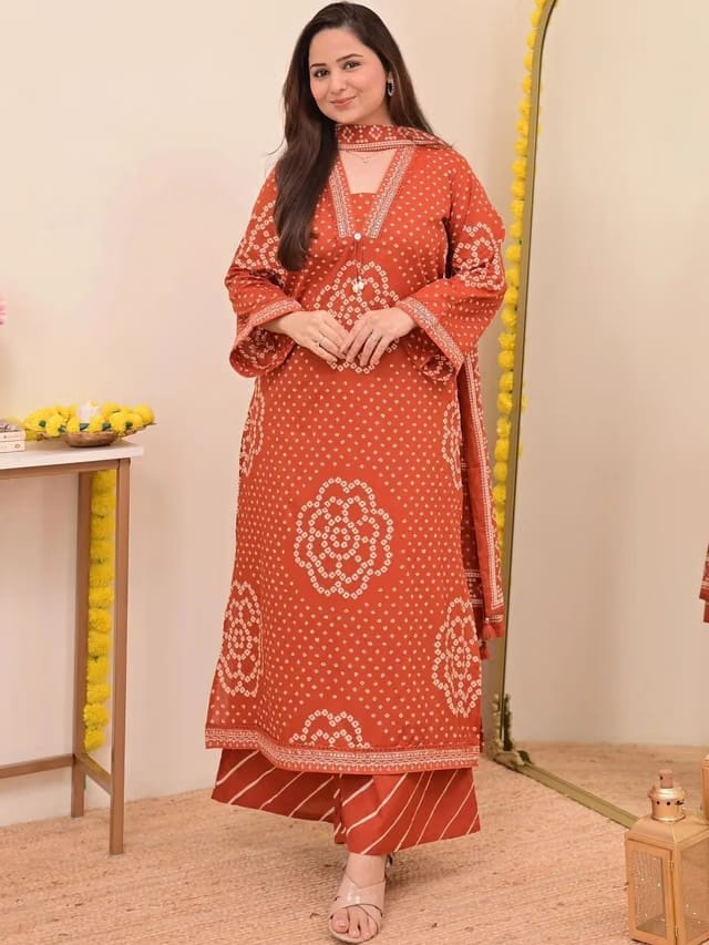 Women Ethnic Motifs Printed Regular Thread Work Pure Cotton Kurta with Palazzos & With Dupatta