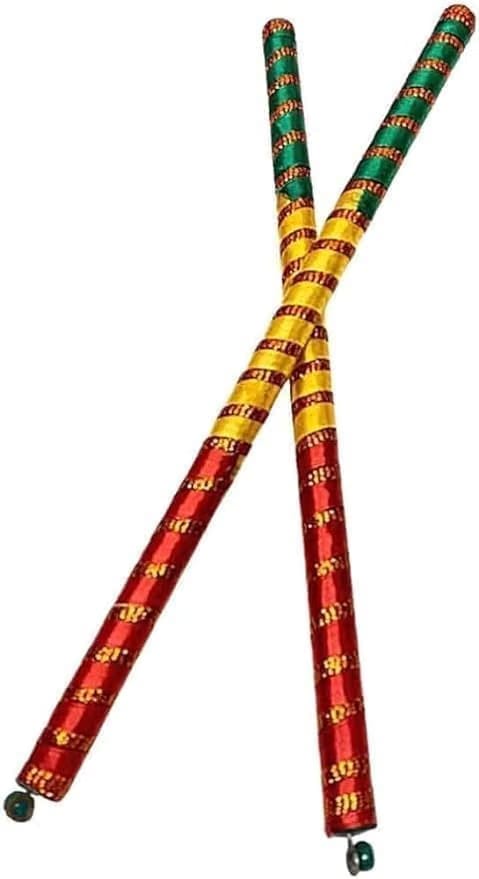 JAGMOOLYA Products Premium Wooden Dandiya Sticks with Decorative Lace