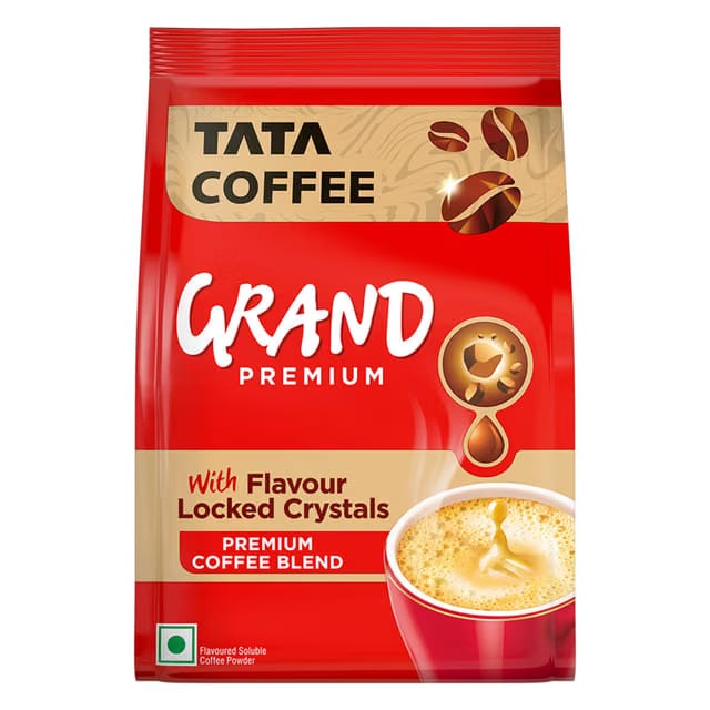 Tata Premium Instant Coffee, 90g/100g Pouch, 100% Pure Coffee, With Flavour Locked Decoction Crystals
