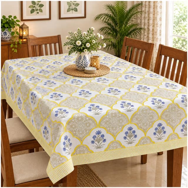 Hand Block Print Table Cloth for Home Dining Table Decoration Multicolor