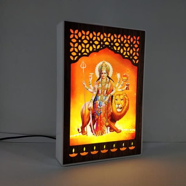 Maa Durga Photo Frames with Light for Pooja Room Home Temple Office Decorative Item Showpiece Religious Frame For Good