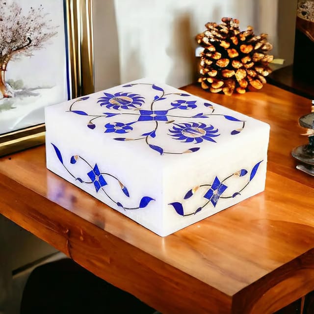 Pooja Creation White Marble Handmade Decorative Jewellery Box