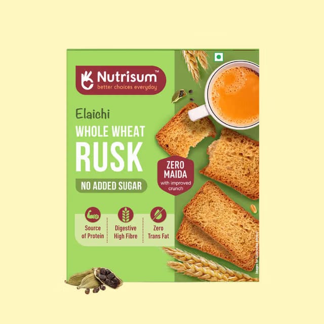 Nutrisum Whole Wheat Rusk - No Added Sugar- Elaichi