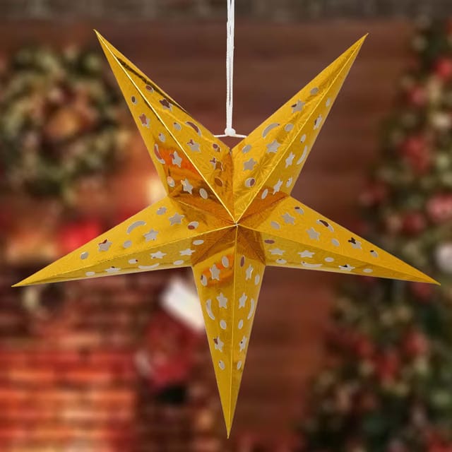 eCraftIndia Golden Paper Merry Christmas Star Lantern Lights for Diwali Christmas Decorations Lantern Aakash Kandil for