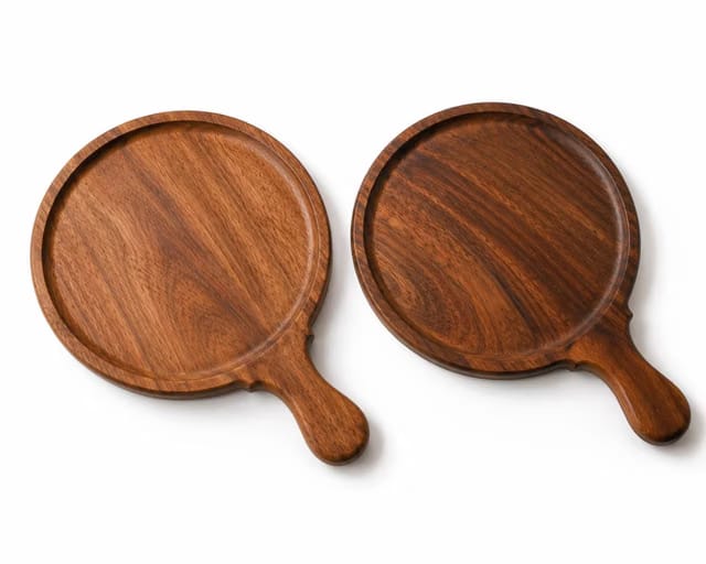 Wooden Pizza Serving Platter with Handle, Rosewood Snacks Bat Shape Plate & tary 9x13 Inch
