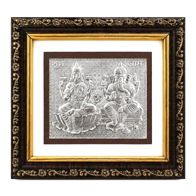 999 Pure Silver Laxmi Ganesh Photo Frame
