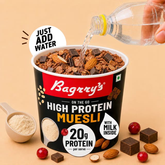 Bagrry's On-the-Go High Protein Cup Muesli- With 20g Protein and Milk Inside, Ready to Eat