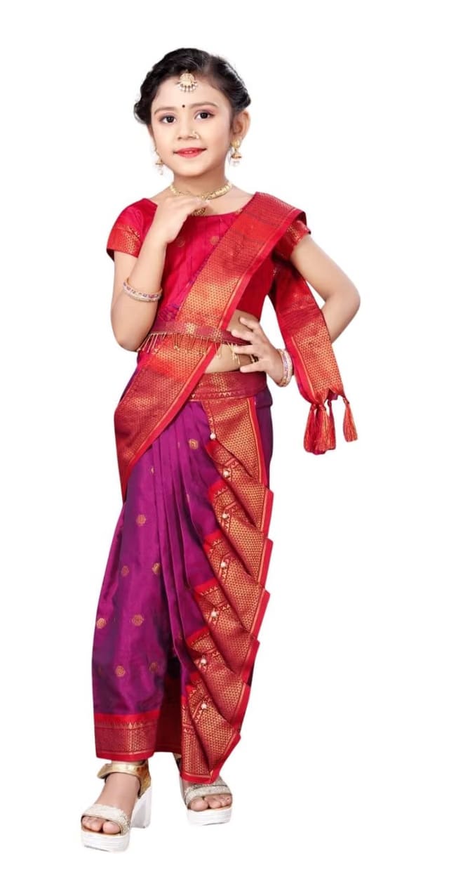 Paithani Nauvari Cotton Silk Saree for Girls