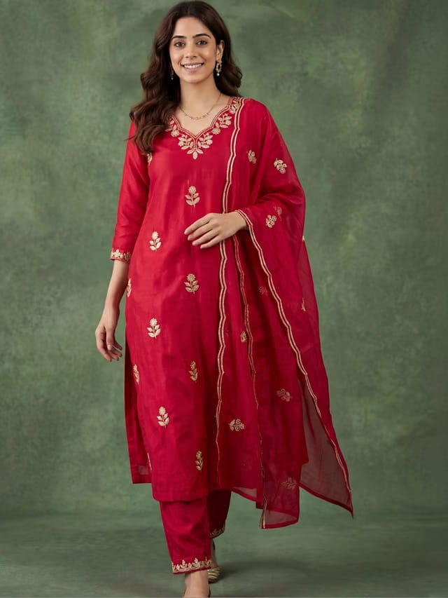 Women Ethnic Motifs Embroidered Regular Kurta with Trousers & With Dupatta