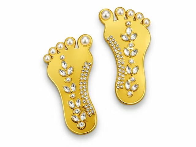 2 Pair of Decorative Laxmi Charan Paduka, Embellished Footprints, Religious Festival Decor