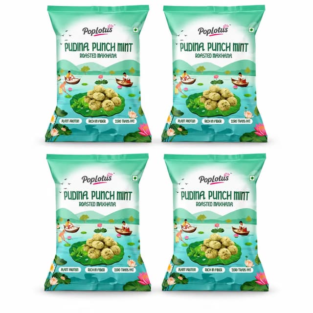 POPLOTUS Pudina Punch Mint Roasted Flavoured Makhana Combo of 4