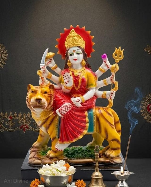 ANI DIVINE Premium 6 Inch Maa Sherawali Durga MATA Idol on Lion for Home Temple, Festivals, Navratri Rituals