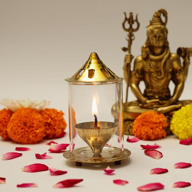 Klassic 4 Inch Navjyoti Akhand Diya with Borosilicate Glass Shade