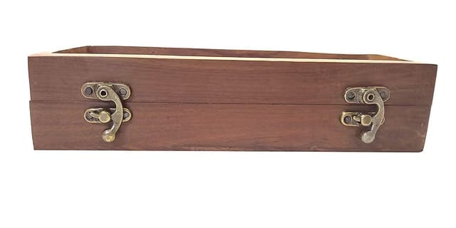 andmade Wooden Table Top Masala Dabba with 3 Containers Cum Kitchen Spice Box with Glass Top Sheet and Spoon (Brown)