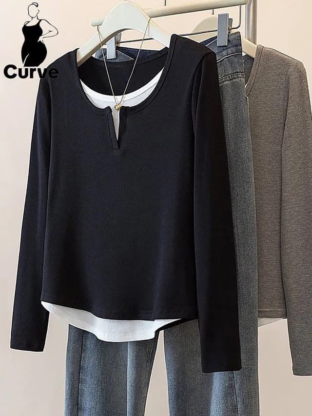 Women's Plus Size Fake 2 PCS Top