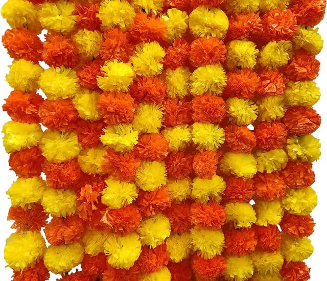 Soms Kart Pack of 5 Artificial Marigold Fluffy Flowers String Garlands Toran for Home Decoration On Navratri