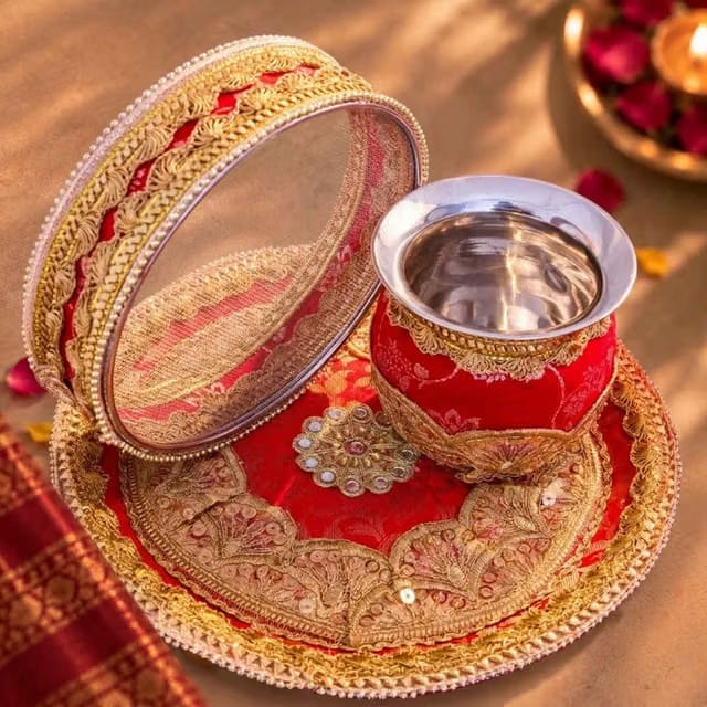 Red Karwa Chauth Thali Set