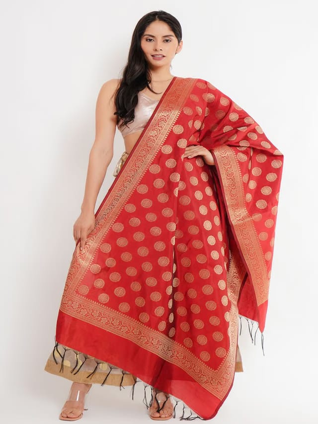 Karthav Fashion Floral Woven Design Banarasi Silk Dupatta With Zari