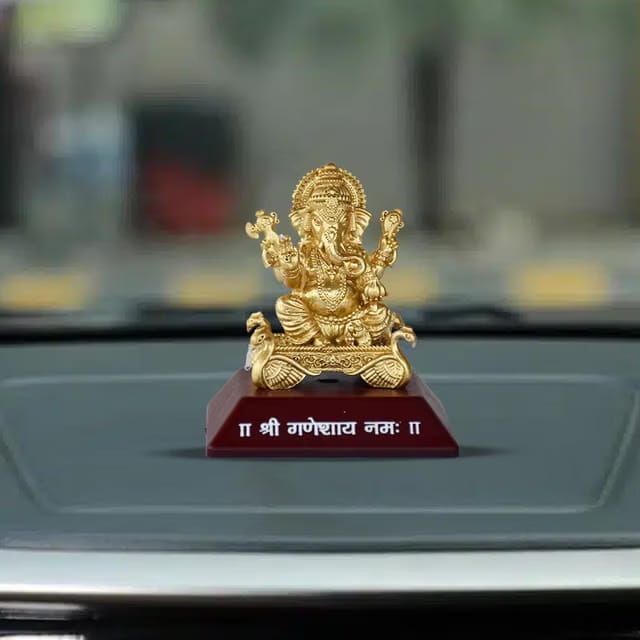 Saugat Traders Metal Ganesha Idol for Car Dashboard Home Decor Golden Ganesh Ji Statue Showpiece Diwali New Year Gift