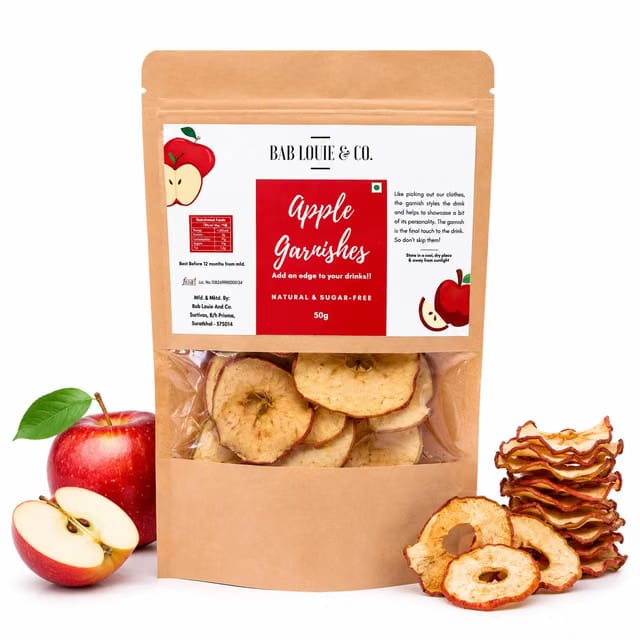 Bab Louie & Co. Apple Dehydrated Fruits Garnishes For Cocktail, Mocktail, Detox Water, Green Tea, Snacks