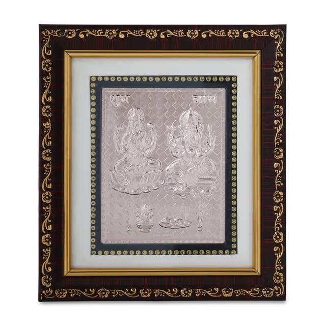 Pure Silver Ganesh ji Laxmi ji Photo Frame - 99% Purity Certified