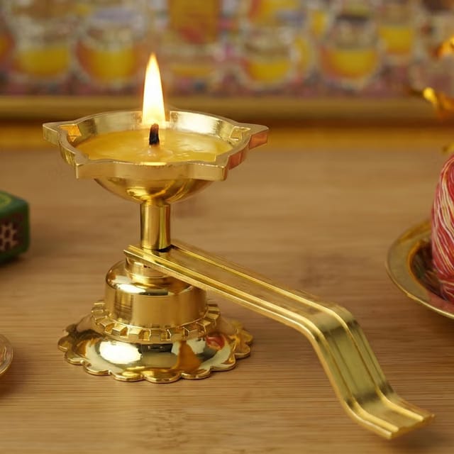 100% Pure Brass,Brass Diya with Handle for Puja (5 Inch)