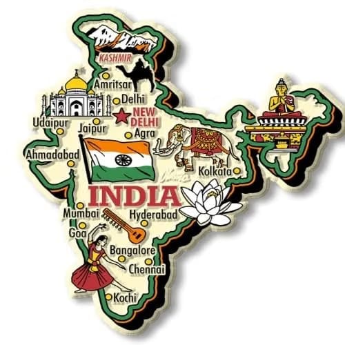 Pack of 2, Indian Map Fridge Magnet Decorative Travel Gift India Souvenir Magnet Monuments Icons Vibrant Map Magnet