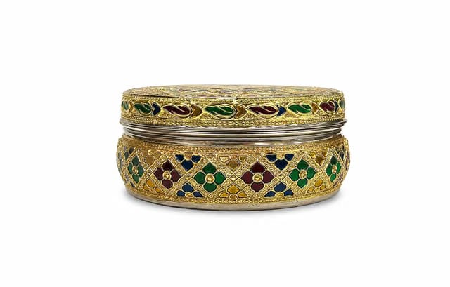 Stainless Steel Container Box Meenakari Storage Box/Chapati Roti Box, 5 Inch