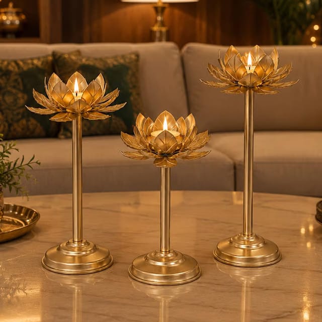 Decorative Lotus Candle Holder Set of 3