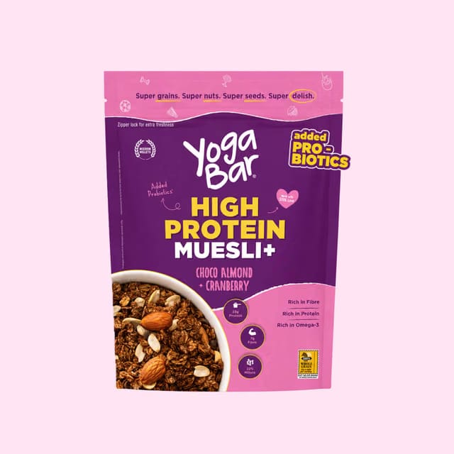 Yoga Bar 23g High Protein Muesli Choco Almond & Cranberry, Added Probiotics, Fibre Rich, Omega - 3