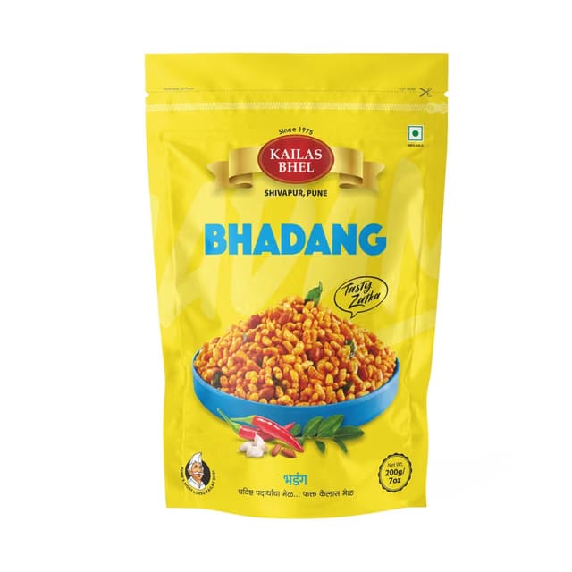 Kailas Bhel® Bhadang Spicy Maharashtrian Puffed Rice Snack with Roasted Peanuts and Garlic, Vegetarian, 200g