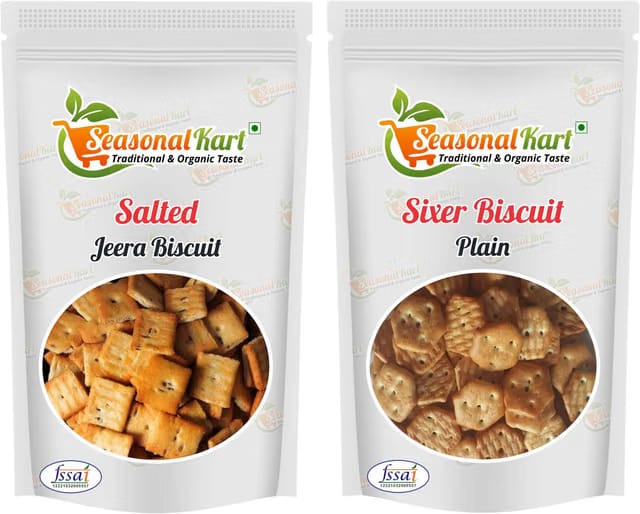 Seasonal Kart Combo Salted Jeera Biscuit 200gm & Sixer Biscuits 200gm Time Assorted Snacks Salted Biscuit