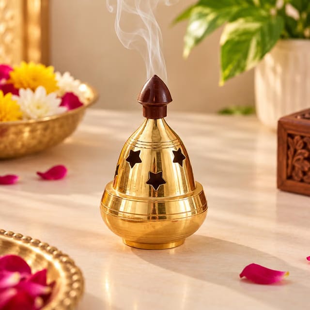 eCraftIndia Golden Traditional Akhand Brass Diya for Puja Room, Home, Office, Temple Decor