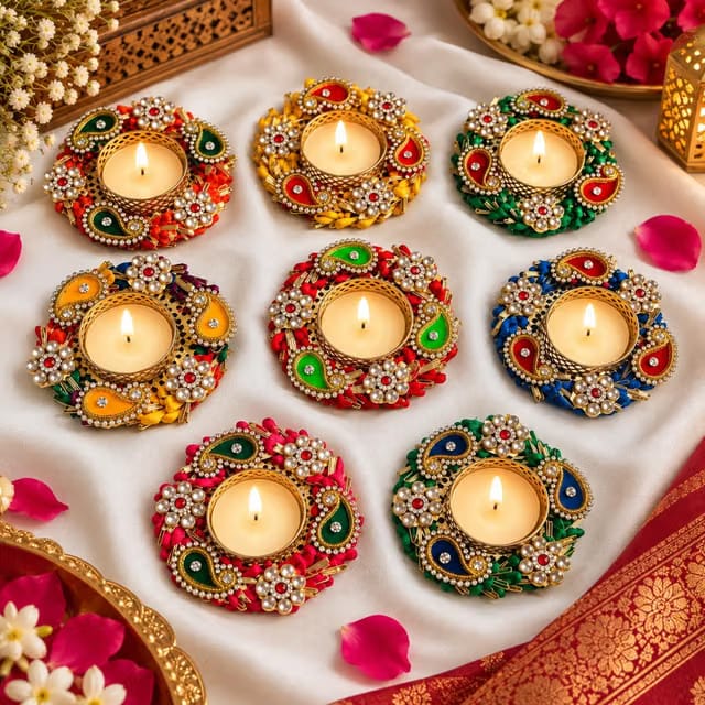 Gift Wala Tea Light Holder Stand with Wax Candle, 2