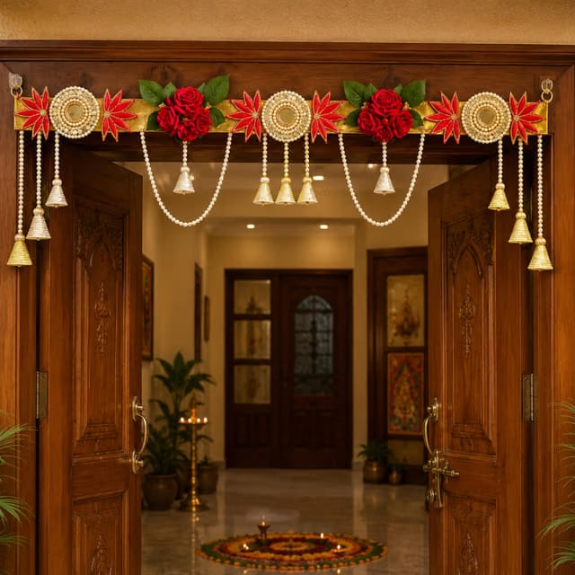 Rose Door Toran|Decorative Banderwal for Main Door|Premium Beaded Wall Hanging with Elephant Motif & Pearl