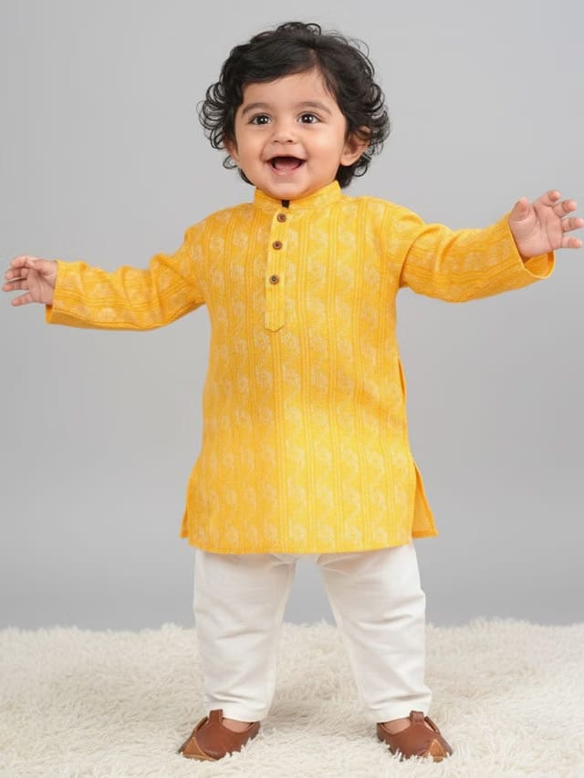 Boys Printed Pure Cotton Mandarin Collar Kurta & Pyjamas Kurta Sets