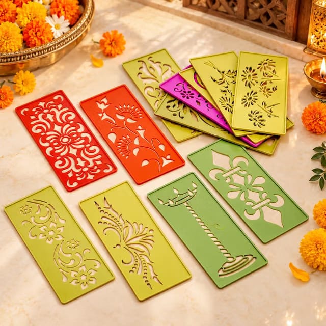 Rangoli Making Stencils, Set of 12, Size 3x7 Inch