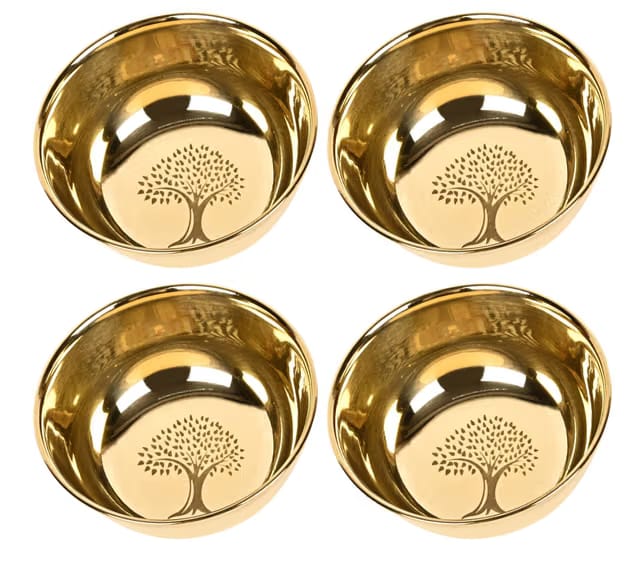 Brass Golden Flower Printed Brass Bowls Set of 4 Pc
