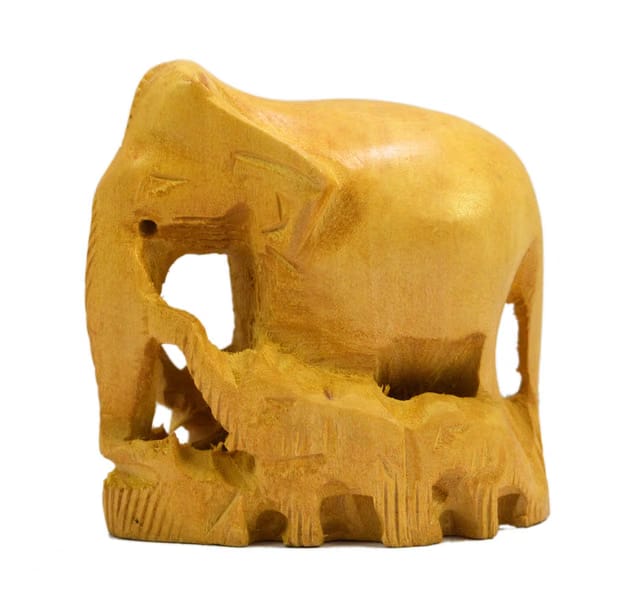 Amazingindia Online Handmade Wooden Wood Carved Royal Elephant Family Sculpture Cut Work Brown Statue Home Decor Idol