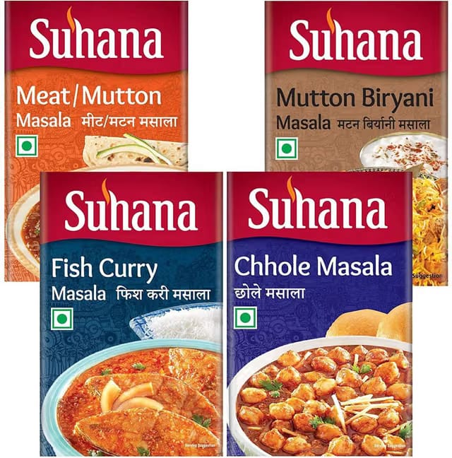 SUHANA Combo Pack - Chhole Masala, Fish Curry Masala, Chicken Masala, Mutton Biryani Masala