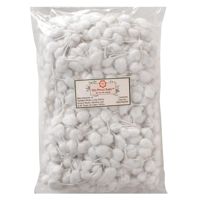 Phool Batti Round Cotton Wicks For Diya, Gol Batti For Puja, 2100 Pieces (Pack Of 1, White)