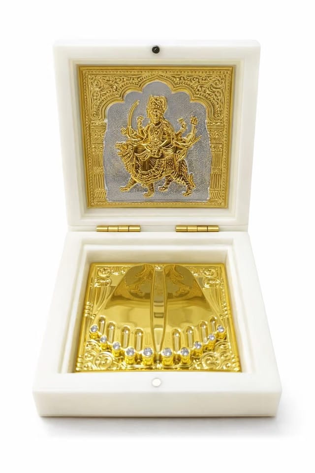 Premium Gold Plated Lakshmi Charan Paduka in Marble Finish Box