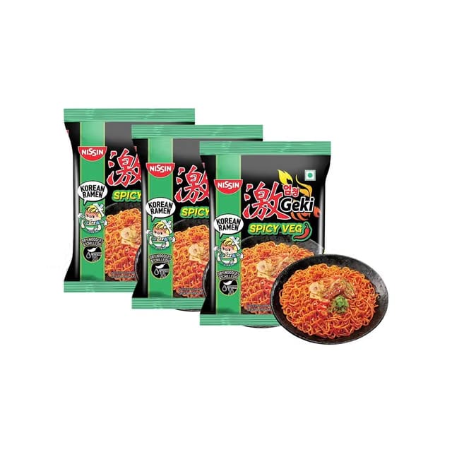 Nissin Geki Korean Ramen Spicy Veg Flavoured Instant Noodles