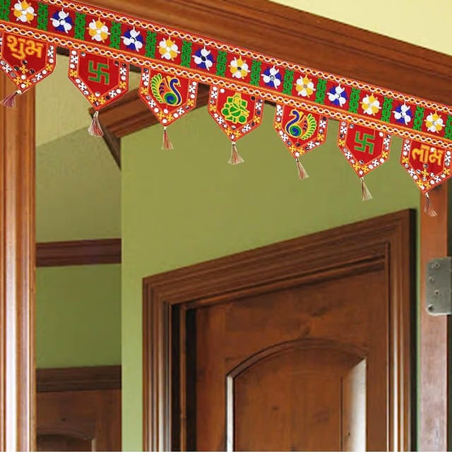 Ascension Design Subh Labh Traditional Art Handmade Door Bandarwal toran for Home Decor Hangings for Decoration Red ,25