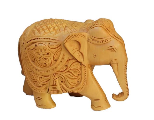 PIHUTIQUE ARTSs Wooden Hand Carved Elephant Showpiece (3 inch, Brown)