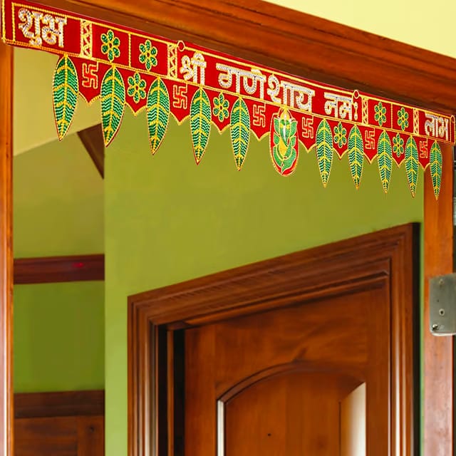 Party Propz Toran for Main Door Entrance - 1Pc 3ft Om Shree Ganeshay Namah & Shubh Labh Handmade Bandarwal for Main